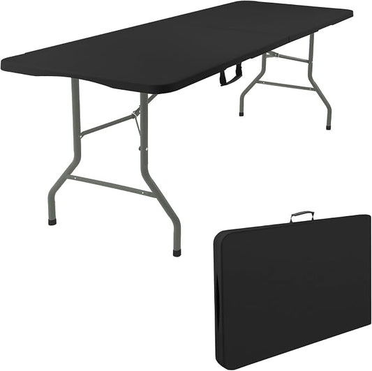 Fivenl 5 Feet Portable Folding Table Black, Steel Legs Fold-in-Half with Carrying Handle Rectangular Plastic Foldable Table for Party, Wedding, Camping, Picnic, Dining, Indoor Outdoor Events