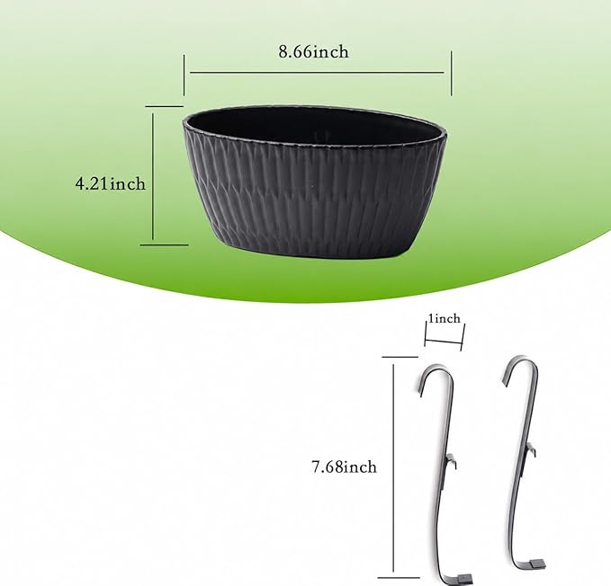 9 Inch Hanging Flower Pots, 3 Pcs Black Railing Fence Hanging Bucket Planter with Detachable Hooks, Countryside Window Plant Holder for Outdoor Garden Yard Home Decor