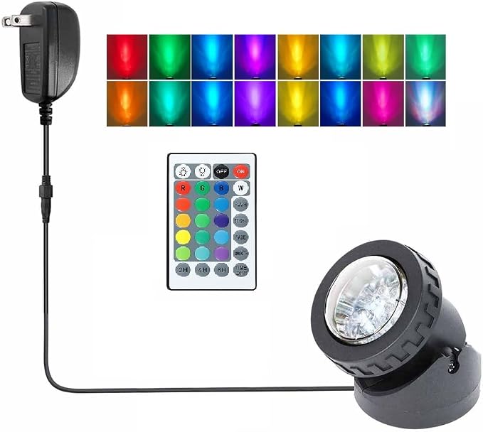 Pond Lights Colored Timer Weighted Submersible Fountain Lights | Underwater IP68 Waterproof RGB Dimmable Memory Outdoor Landscape Lights for Pond Fountain Garden, 1 lights