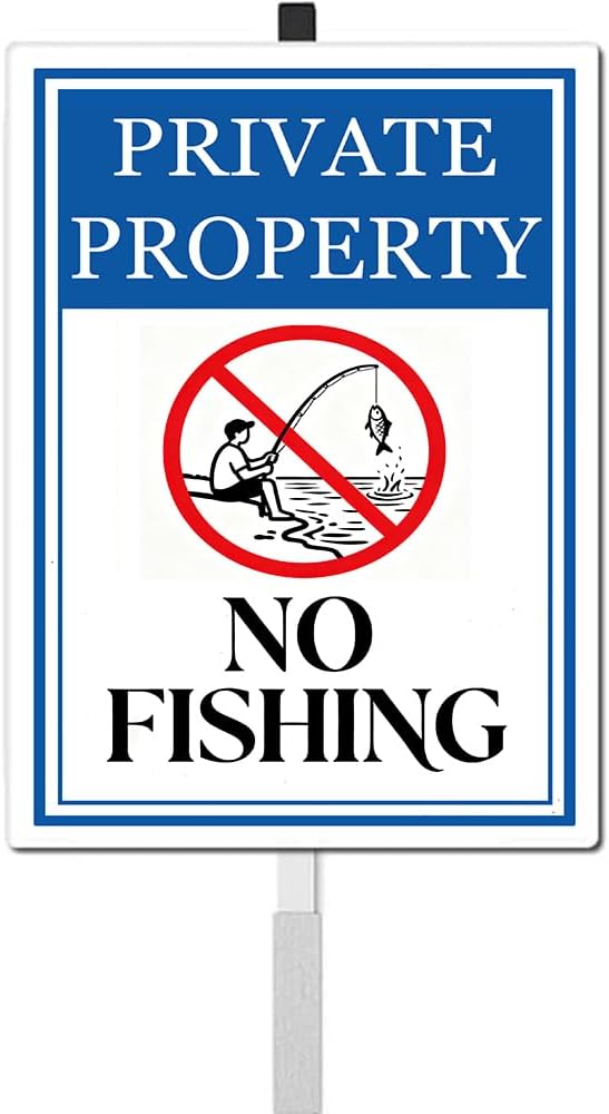 Private Property No Fishing Yard Sign With Stakes Do Not Fish Warning Signs Reflective Rustproof Aluminium Pool Lake Stand Outdoor 8X12 IN