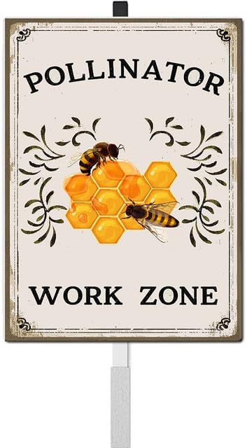 Pollinator Work Zone Yard Sign with Stakes Do Not Mow Do Not Spray Aluminum Lawn Sign Stand for Yard Garden Pollinator Wildflower Save Bee Habitat Sign Outdoor Decorations