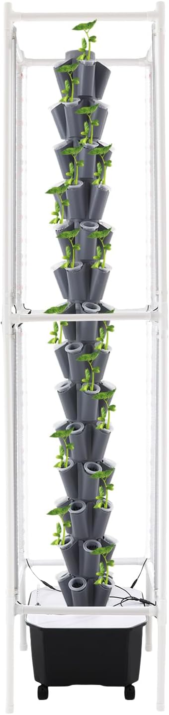 Hydroponics Growing System with LED Grow Lights, 70 Pods 14 Tiers Hydroponic Tower, Vertical Garden Planter with Water Pump & Timer, Hydroponic Germination Kit for Gardening Lover