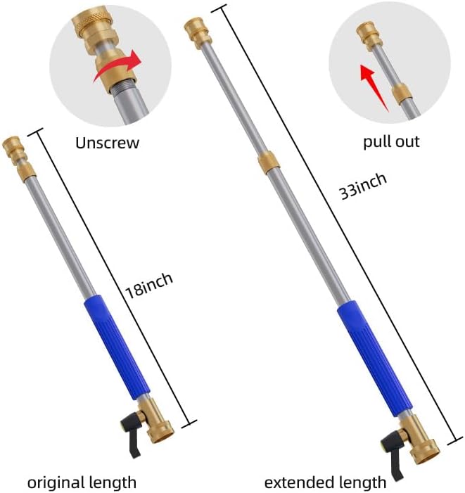 Upgraded Jet Nozzle Power Washer Wand Hose Nozzle, Adjustable Hydro Nozzle Wands 18-33", Jet High Pressure Garden Hose Sprayer with 5 Different Nozzles for Gutter, Garden, Patio, Floor & Car, Blue