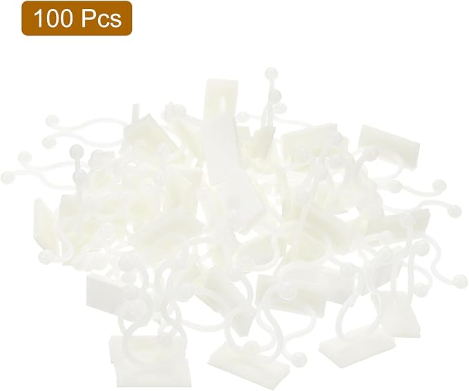 uxcell 100Pcs Plant Climbing Wall Fixture Clips, Plant Fixer Self-Adhesive Hooks Wire Fixing Supporting for Indoor Outdoor Decoration and Cable Wire Fixing (White, 19mm/0.75")