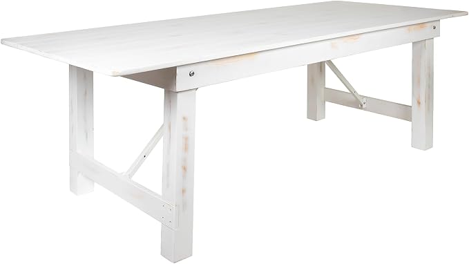 Flash Furniture HERCULES Series 8' x 40" Rectangular Antique Rustic White Solid Pine Folding Farm Table