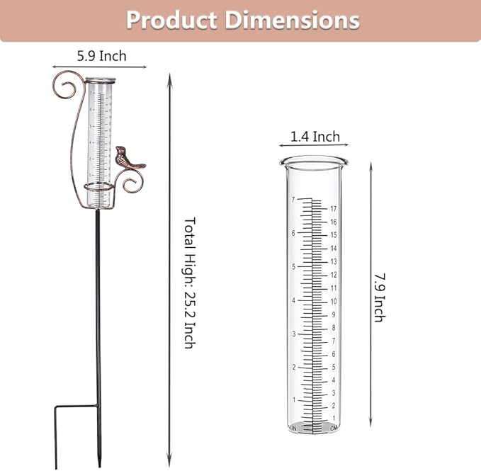 Rain Gauge Outdoor, 7 Inch Rain Gauges for Measuring Precipitation, Garden Yard Decor