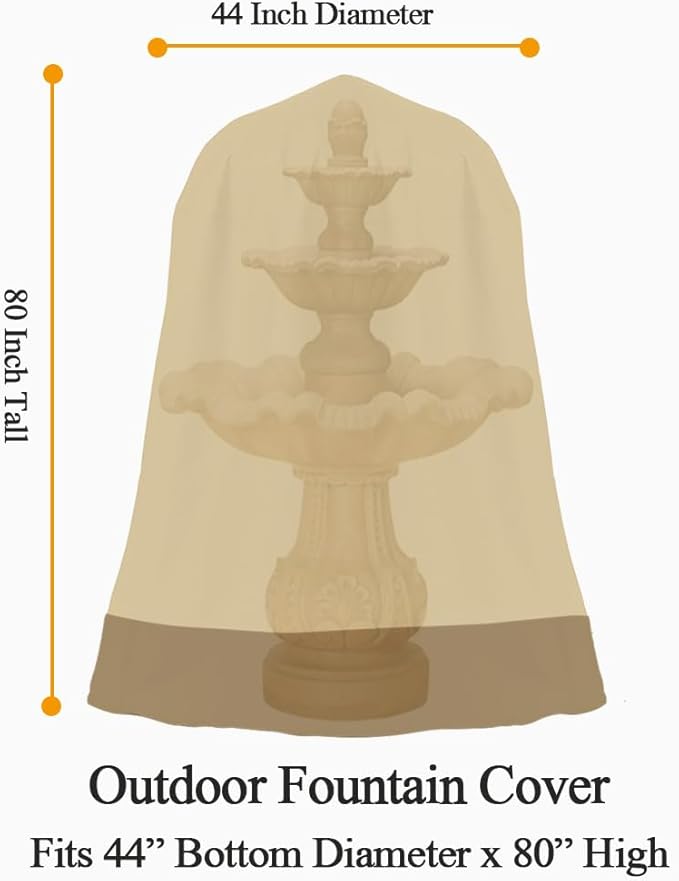 Outdoor Water Fountain Cover Waterproof Heavy Duty Cover for Winter Outdoor Garden Large Fountain Statue 44 Inch Diameter, 80 Inch Tall