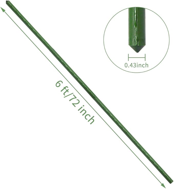 Sturdy Metal Garden Stakes 6 Ft Plastic Coated Steel Plant Sticks Tomato Stakes,Pack of 50