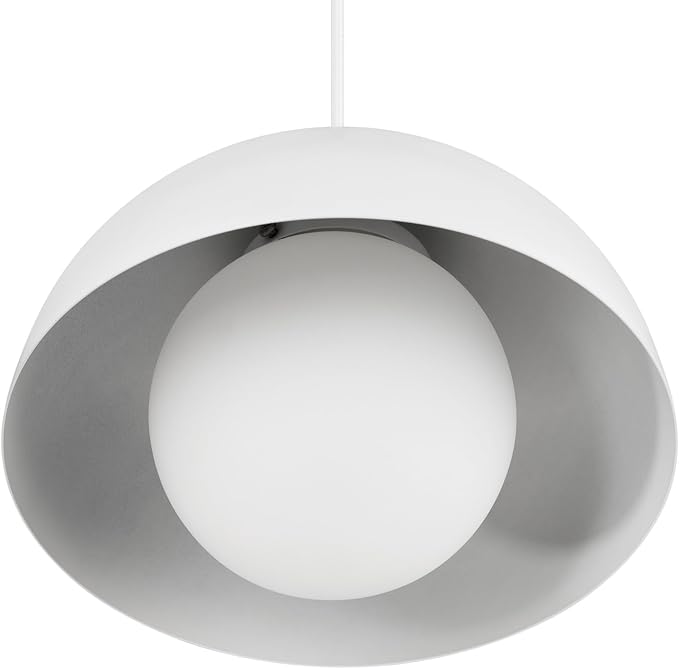 Globe Electric Amelia 1-Light Plug-in Pendant Lighting, Matte White, White Glass Shade, Bulb Not Included