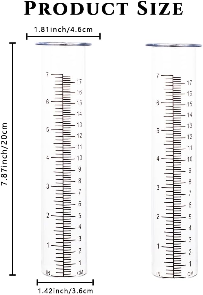 7'' Capacity Rain Gauge Replacement Tube Glass, 2 Pcs Replacement Rain Gauge Tube for Garden Yard Outdoor