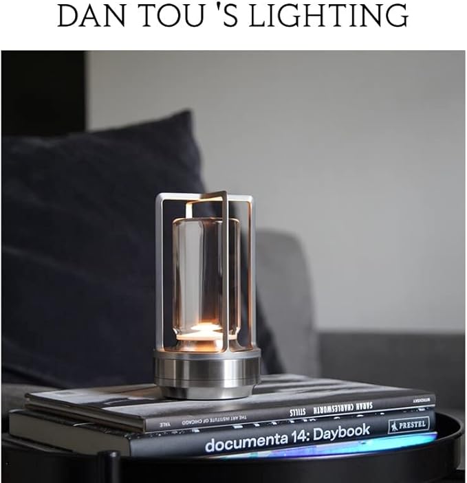 HAPYGI Portable Metal Table Lamp for Indoor/Outdoor,Rechargeable Cordless LED Lamp, 3-Colour Infinitely Dimming Battery Powered Small Desk Lamp, Restaurant/Bedroom/Bar/Coffee/Camping Light (Silver)