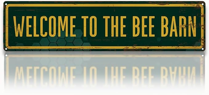 Garden Metal Tin Sign, Welcome to the Bee Barn Sign, Rustic Garden Decor, for Yard Fence Door Porch, Outdoor Gardens Decoration, Ideal for Bee Lovers, 15.7 x 3.9 Inches
