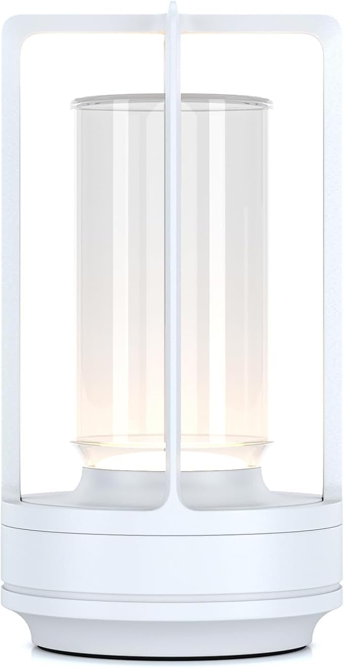 HAPYGI Portable Metal Table Lamp for Indoor/Outdoor,Rechargeable Cordless LED Lamp, 3-Colour Infinitely Dimming Battery Powered Small Desk Lamp, Restaurant/Bedroom/Bar/Coffee/Camping Light (White)