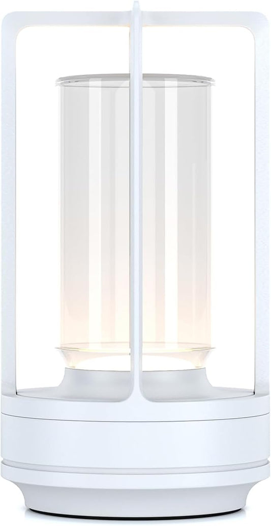 HAPYGI Portable Metal Table Lamp for Indoor/Outdoor,Rechargeable Cordless LED Lamp, 3-Colour Infinitely Dimming Battery Powered Small Desk Lamp, Restaurant/Bedroom/Bar/Coffee/Camping Light (White)