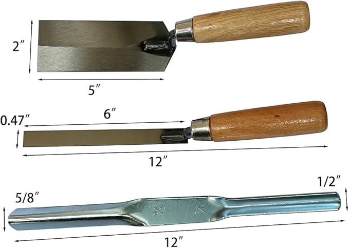 3 Pack Trowels Set, 5" x 2" Margin Trowel; 5/8" x 1/2" Convex Brick Jointer & 6" x 1/2" Tuck Pointing Trowel, Mortar Repair and Masonry Tools for Tuck Pointing