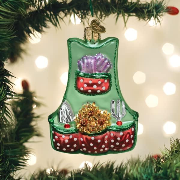 Old World Christmas Gardening Apron Glass Blown Ornament for Christmas Tree, Handcrafted Holiday Decoration, Garden Collection
