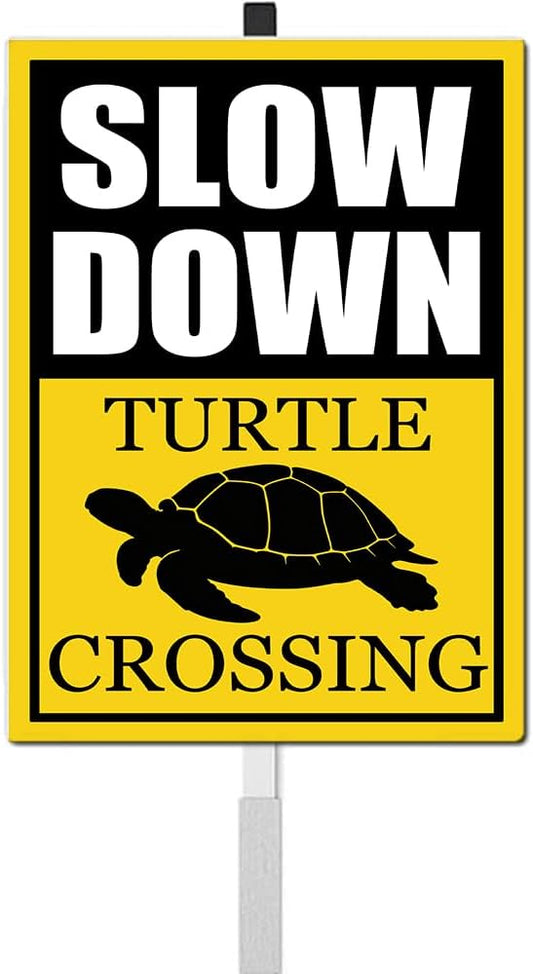 Turtle Crossing Sign With Stakes Slow Down Signs For Neighborhoods Reflective Rustproof Aluminium Yard Garden Stake Caution Sign Beach Lawn Walkway Decorations Animal Signs 8X12 IN