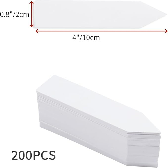 Quluxe 200 Pcs 4" Plastic Nursery Plant Labels Stakes Name Tags White Planting Sticks for Outdoor Garden