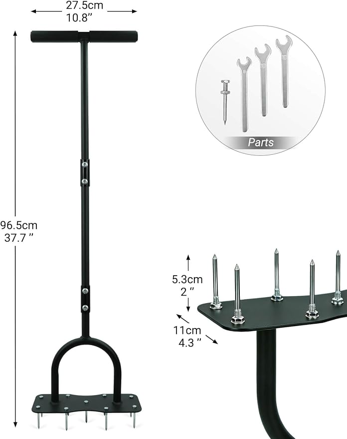 Aerator Lawn Tool for Garden Yard, Manual Yard Aerator with Heavy Duty 2" Pre-Installed Spikes, Dual-Screw Reinforced Handle for Stability, Grass Plug Aerator for Lawn Care Garden, Revives Lawn Health