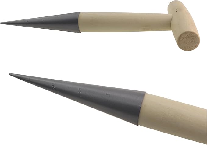 11-inch Manual Hole Digger T-Shaped Pointed Cone Fertilizer and Seed Planter Gardening Tool with Wooden Handle Handheld Digging Tool for Transplanting Tulips Bulbs Seedlings Flowers