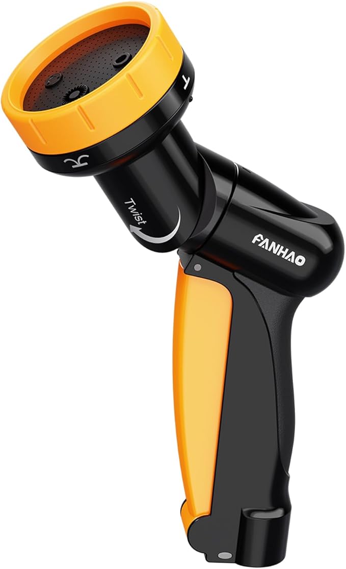 FANHAO 2-in-1 Rotating Garden Hose Nozzle with Sprinkler Function, High-impact ABS+PP Water Hose Sprayer with 4 Spray Patterns, Ergonomic Front Trigger for Lawn & Plant Watering, Car & Pet Washing