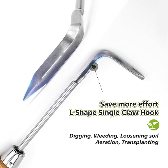 Berry&Bird Garden Hook Weeder, L-Shape Single Claw Hook Crack Weeder for Crevice Weeding and Soil Loosening, Garden Digging Cultivator Weed Remover Tool for Patio Lawn Yard Moss Terrace Paving