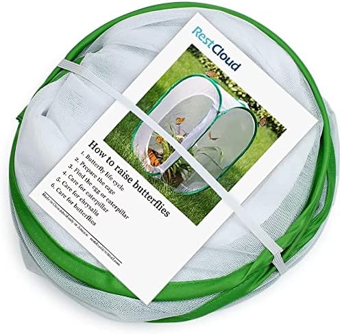 Two Doors Large Monarch Butterfly Habitat, Insect Mesh Cage, Caterpillar Enclosure Terrarium Pop-up (24 x 24 x 36 inches)