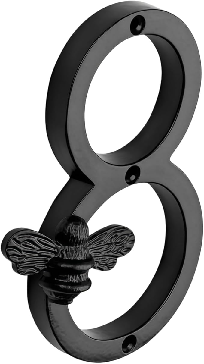 Aimery Bee House Number Sign, Classical Style 0-9 Metal, 3.5 inch for Outside, Motels，Address Numbers for House, Mailbox(Black,8)