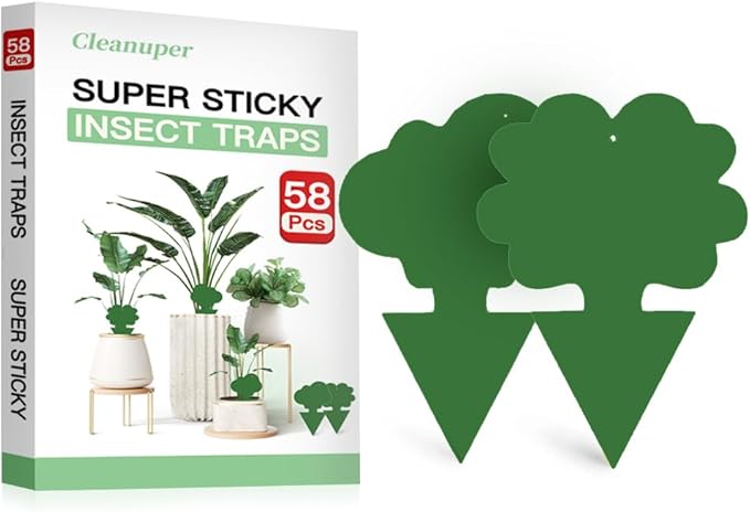 58 Pack Gnat Killer Sticky Traps for Plants - Green Fungus Gnat Sticky Trap for Indoor Houseplants, Fruit Flies, Whiteflies, Aphids - Family Friendly Design, Flower and Cloud Shapes