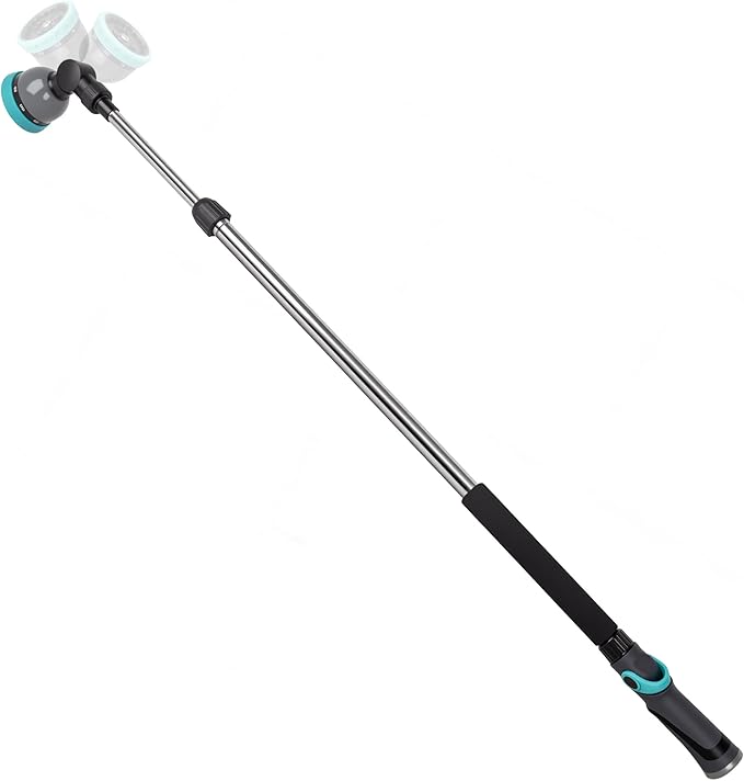 Telescoping Watering Wand 37-55 Inch, 9-Pattern Heavy Duty Garden Hose Nozzle with Pivot Head and Thumb Flow Control, Metal Extendable Wand for Hanging Baskets Shrubs Car Washing
