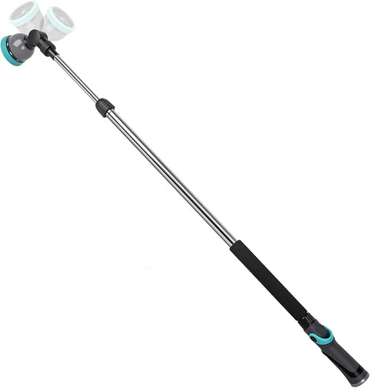 Telescoping Watering Wand 37-55 Inch, 9-Pattern Heavy Duty Garden Hose Nozzle with Pivot Head and Thumb Flow Control, Metal Extendable Wand for Hanging Baskets Shrubs Car Washing