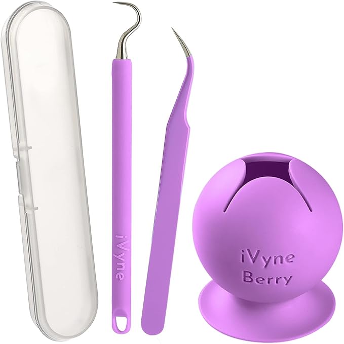 iVyne Berry and Silicone Weeding Tools - Suction Vinyl Weeder, Craft Tweezer, Scrap Collector Holder, Storage for Cricut, Silhouette Accessories - Purple