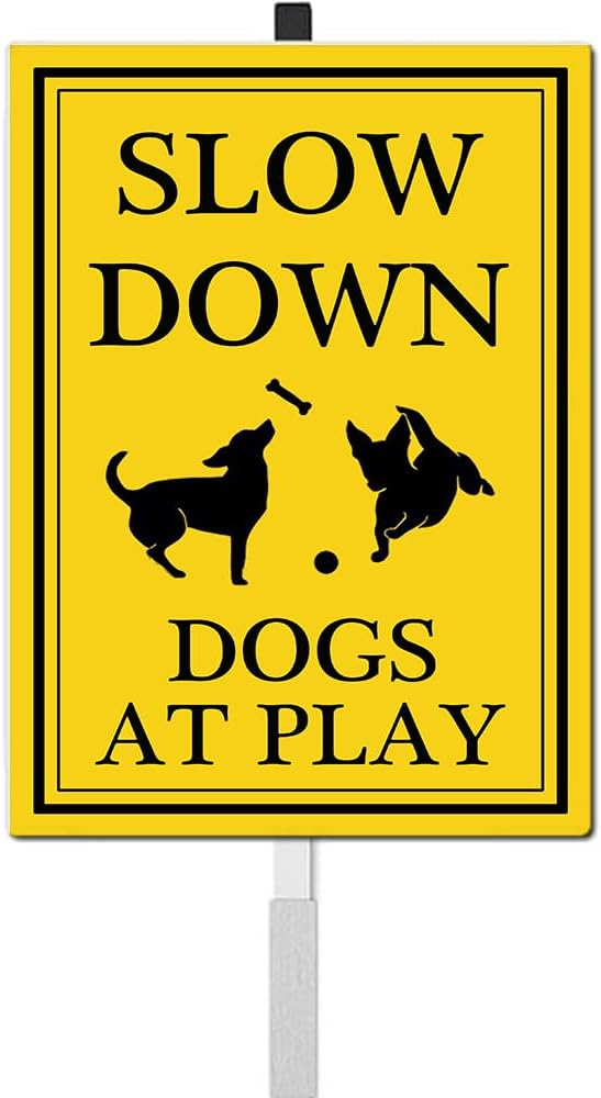 Slow Down Dogs at Play Yard Sign with Stake Dog Pets Crossing Safety Signs Rustproof Reflective Aluminum Caution Drive Slowly Watch for Dogs Sign for Street Neighborhoods