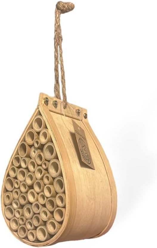 Pollinating Palace-Mason Bee House, Natural Hanging Wooden bee House Habitat with Bamboo Tubes for the Garden and Yard