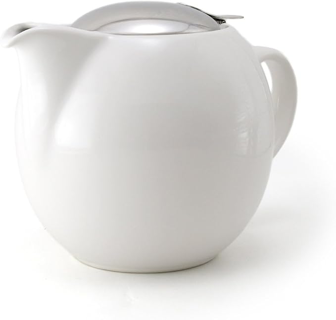 Zero Japan Bee House Round Teapot For One, 24 Oz - Ceramic Tea Pot with Stainless Steel Lid and Infuser, Smooth-Pour Spout, Diswasher and Microwave Safe Tea Pots (White)