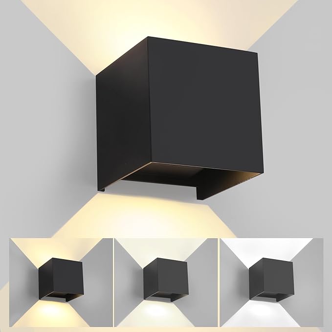 LED 15W Outdoor Wall Lights Exterior/Interior 3 Colors Adjustable Wall Light Fixture IP65 Waterproof Porch Exterior Wall Sconce Modern Outdoor Lighting Square Aluminum Black Up and Down Lights