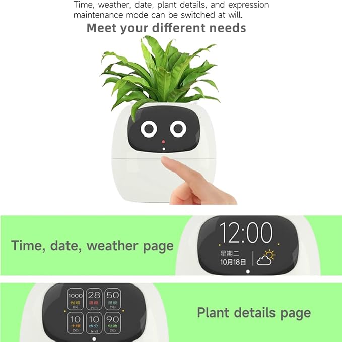 Smart Pet Planter, Smart Plant Pot, With Artificial Intelligence, Time Weather Display, And Multiple Expressions Animation,Lovely Plant Companion, For Desktop Decoration, Gifts,Plant-Free (Yellow)