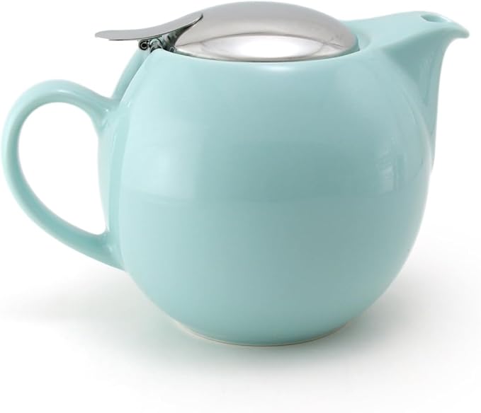 Zero Japan Bee House Round Teapot For One, 24 Oz - Ceramic Tea Pot with Stainless Steel Lid and Infuser, Smooth-Pour Spout, Diswasher and Microwave Safe Tea Pots (Aqua Mist)