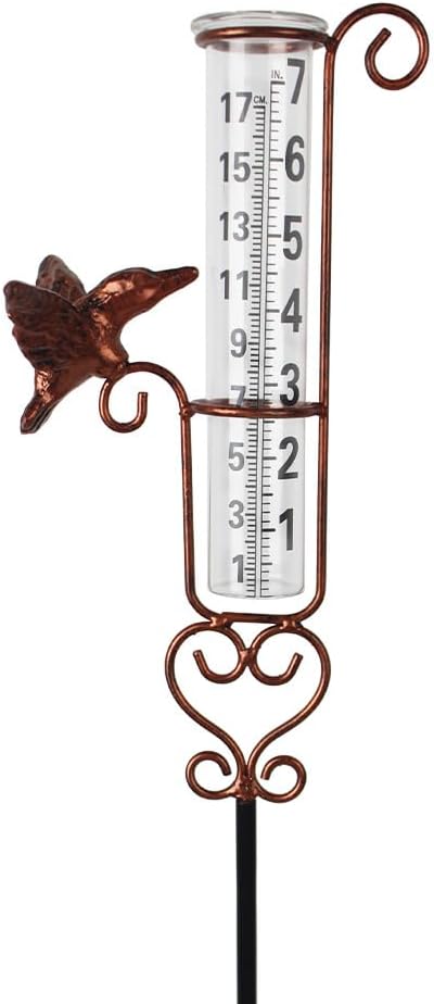 Rain Gauge Outdoor with 7 Inch Glass Tube, Rain Gauges Large Clear Numbers Measure Gauge for Yard, Garden, Lawn(Hummingbird)