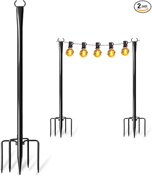 2 Pack Heavy-Duty String Light Poles for Outside with Fork, Adjustable Lighting Hanging Post Accessories for Patio Furniture Set Patio Decor Outdoor Decor Backyard Yard Pergola Garden Decorations