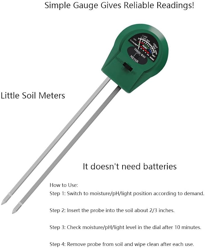 Soil Meters,Soil Test Kit, 3-in-1 Soil Moisture Meter, Soil pH Meters for Garden,Lawn,Farm Indoor&Outdoor White