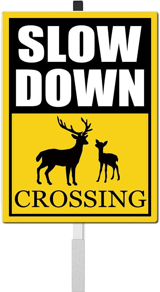 Deer Crossing Slow Down Yard Signs with Stake Safety Sign for Street Rustproof Reflective Aluminum Caution Drive Slowly Watch for Deer Sign Garden Animal Sign for Neighborhoods