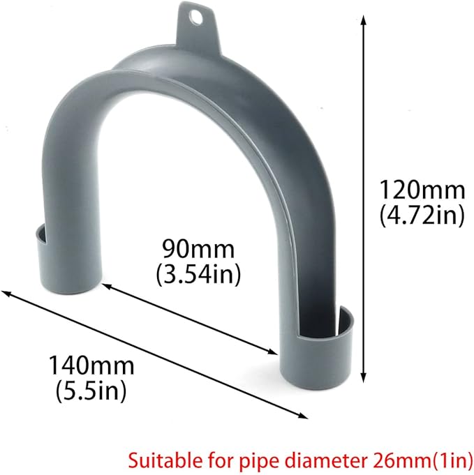 Universal U-Shape Wash. Mach. Drain Hose Guide Assembly - 1x Grey U-Shape + 2x Cable Tie Adhesive Sticker