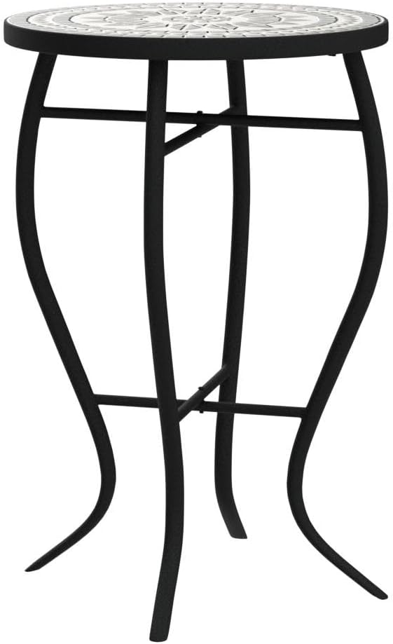 Vipush Outdoor Side Table Mosaic Accent Table End Table Plant Stand for Patio Garden Backyard Balcony Porch,14'' Round Mosaic Table Top with Black Iron