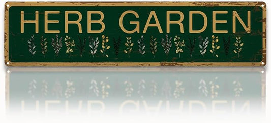 Herb Garden Metal Tin Sign, Vintage Rustic Garden Decor, Farmhouse Botanical Wall Decor, for Kitchen Yard Fence Porch Door, Outdoor Gardens Decoration, Ideas for Gardening Lovers, 15.7 x 3.9 Inches
