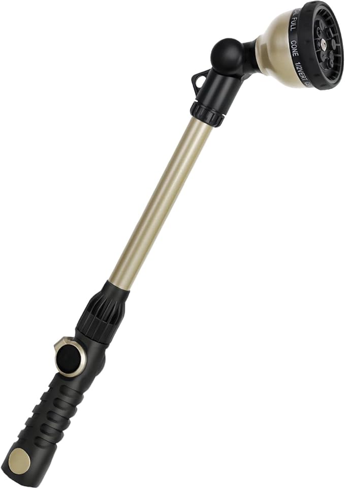 RESTMO Heavy Duty Watering Wand, Metal Garden Hose Wand with 180° Swivel Ratcheting Head, 18-Inch Hose Nozzle Sprayer with 10 Spray Patterns & Thumb Flow Control, Ideal for Hanging Baskets and Shrubs