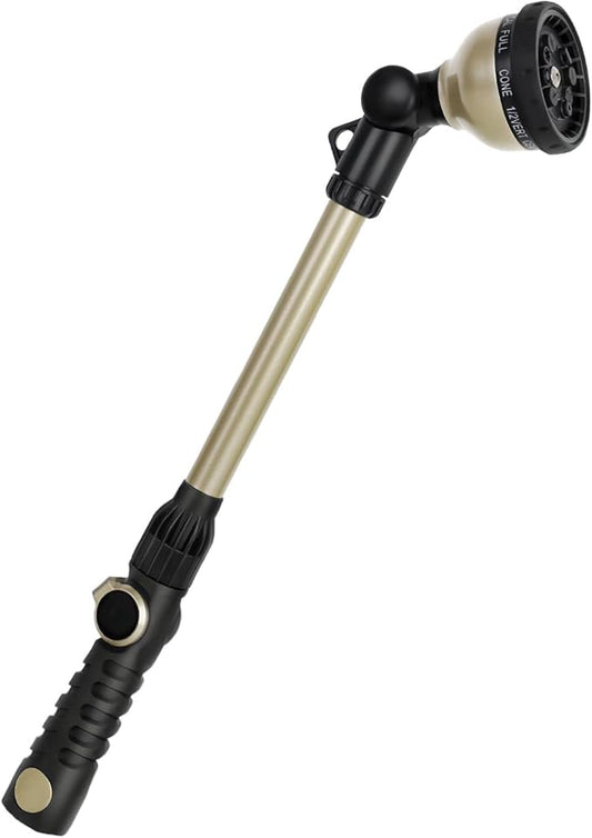 RESTMO Heavy Duty Watering Wand, Metal Garden Hose Wand with 180° Swivel Ratcheting Head, 18-Inch Hose Nozzle Sprayer with 10 Spray Patterns & Thumb Flow Control, Ideal for Hanging Baskets and Shrubs