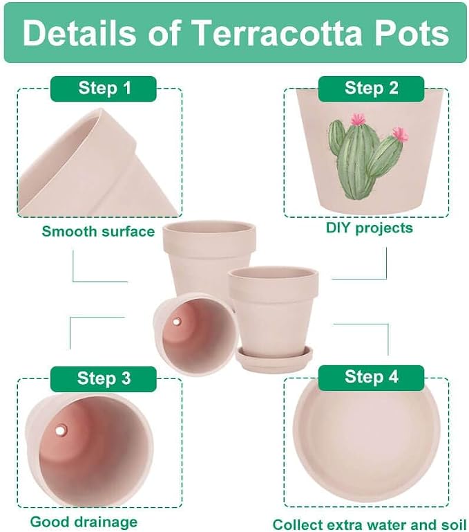vensovo 6 Inch Pink Terracotta & Clay Pots for Plant with Saucer - 4 Pack Medium Terra Cotta Planter with Drainage Hole, Flowerpot for Indoor Outdoor Plants, Crafts, Wedding Favor