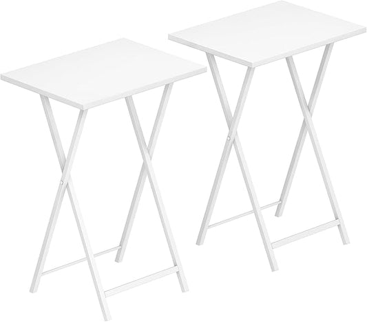 HOOBRO Folding TV Tray Tables, Set of 2 Side Table for Small Space, Industrial Snack Tables for Eating at Couch, Stable Metal Frame, Easy Assembly, Space Saving, White WW25BZ01N1