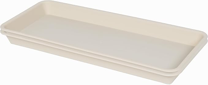 VUWEZ 2 Pack Plastic Plant Trays Rectangular 14 inch, Indoor/Outdoor Plant Water Drip Trays for Flower Pot Planter, Windowsill (6.8 X 14.5'', Beige)